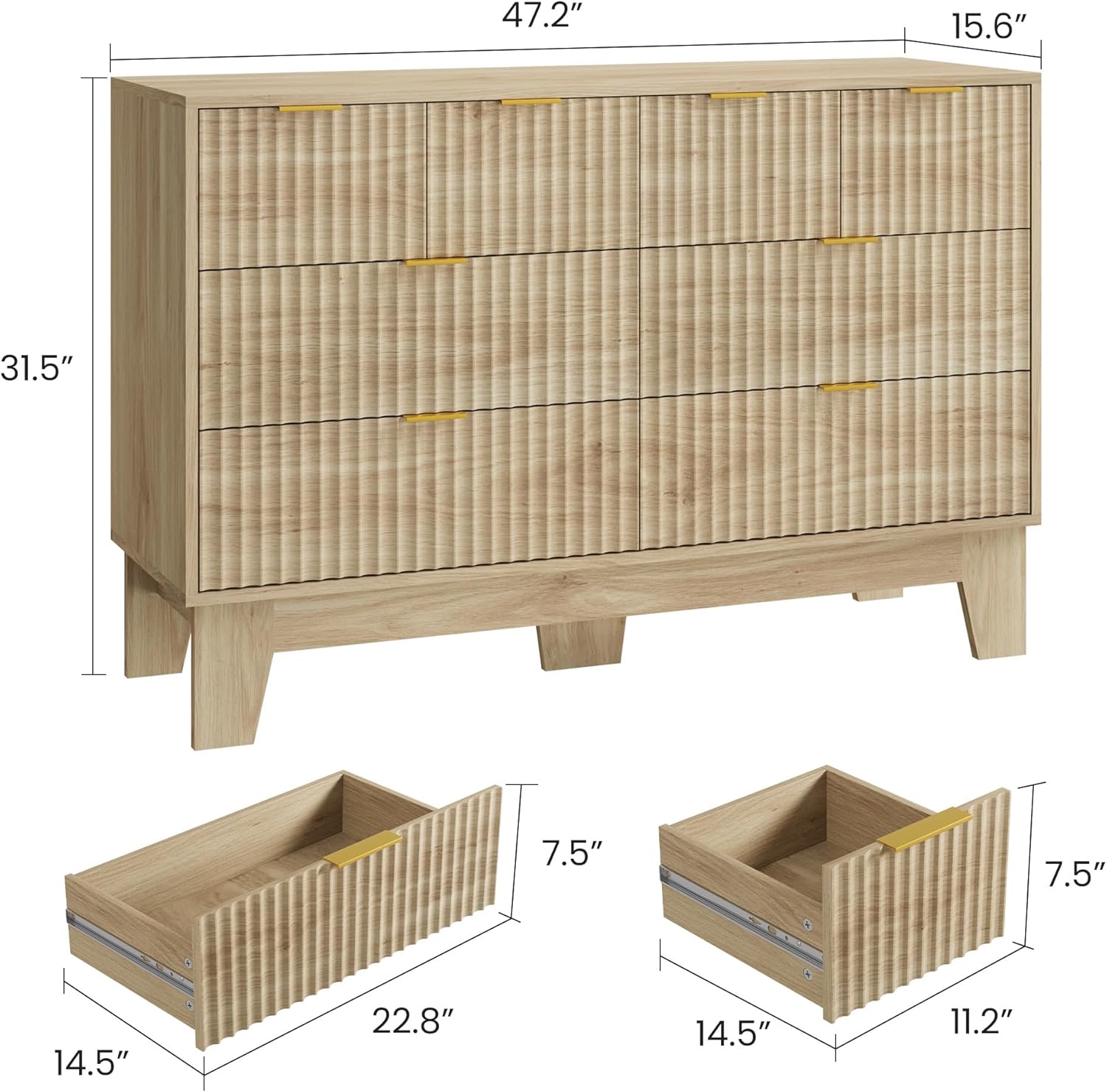 8 Drawer Dresser for Bedroom, Fluted Dresser for Bedroom | Fluted Door, Sturdy Structure, Easy to Clean 
