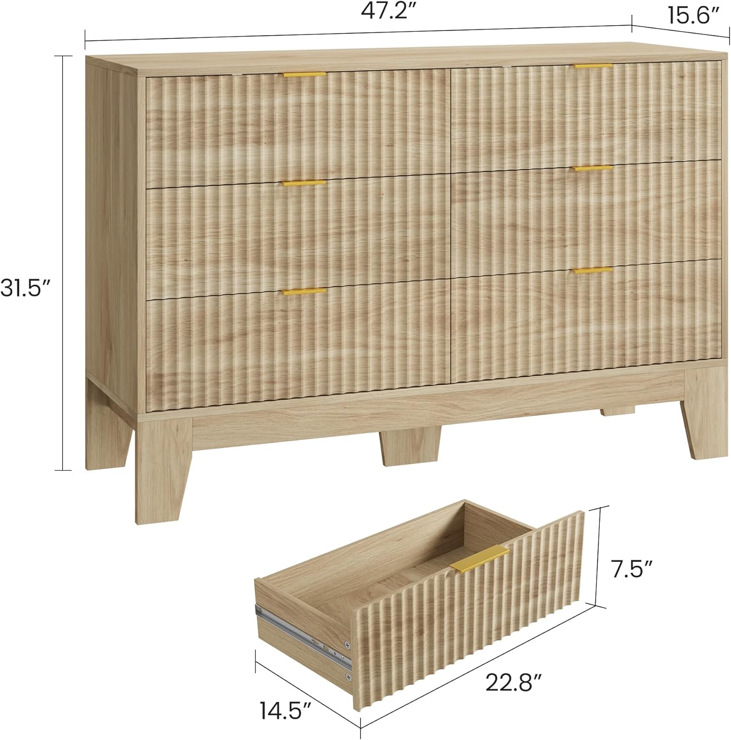 6 Drawer Dresser for Bedroom, Fluted Dresser for Bedroom | Fluted Door, Sturdy Structure, Easy to Clean 