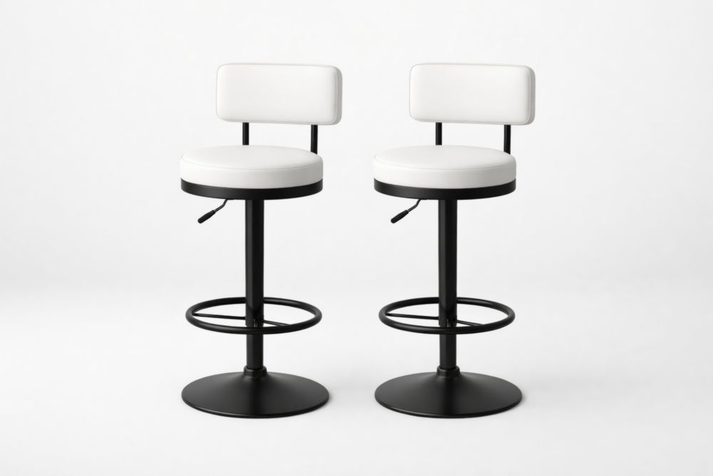 Höhenverstellbares Barhocker-Set aus Kunstleder und Stahl in Weiß