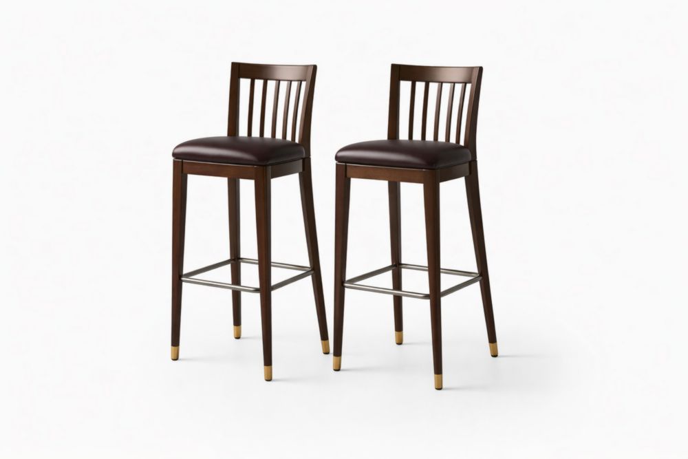 2er Set Massivholz Barhocker mit PU-Sitz Dunkelbraun