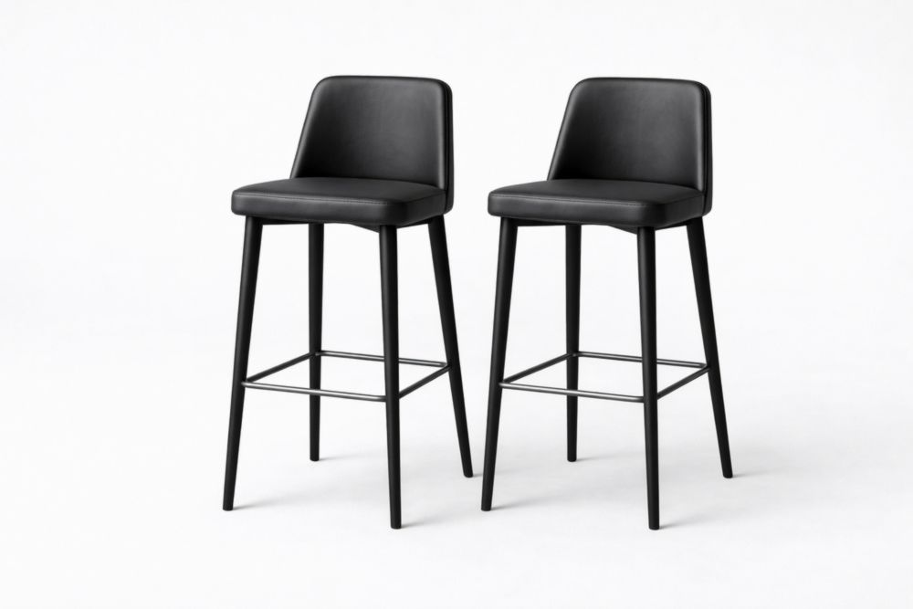 2er Set Barhocker Kunstleder Schwarz
