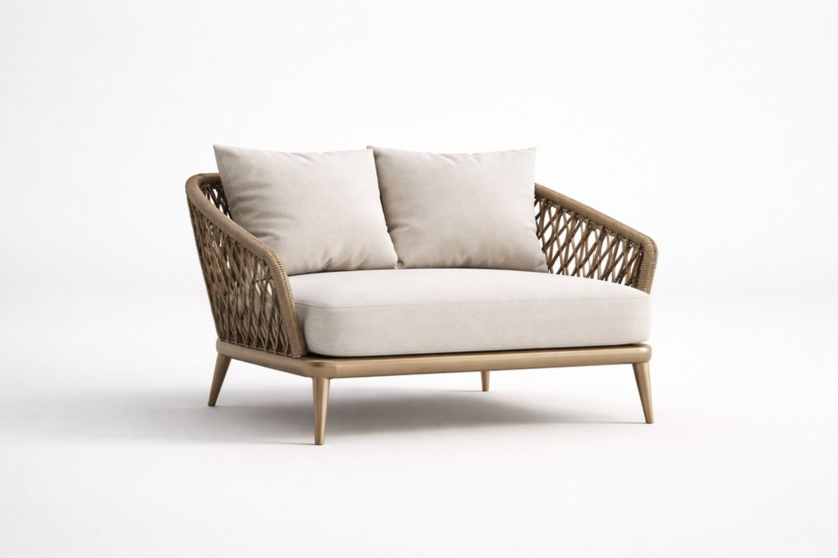 Außenbereich Zweisitzer-Sofa aus Rattan mit Polster, Beige