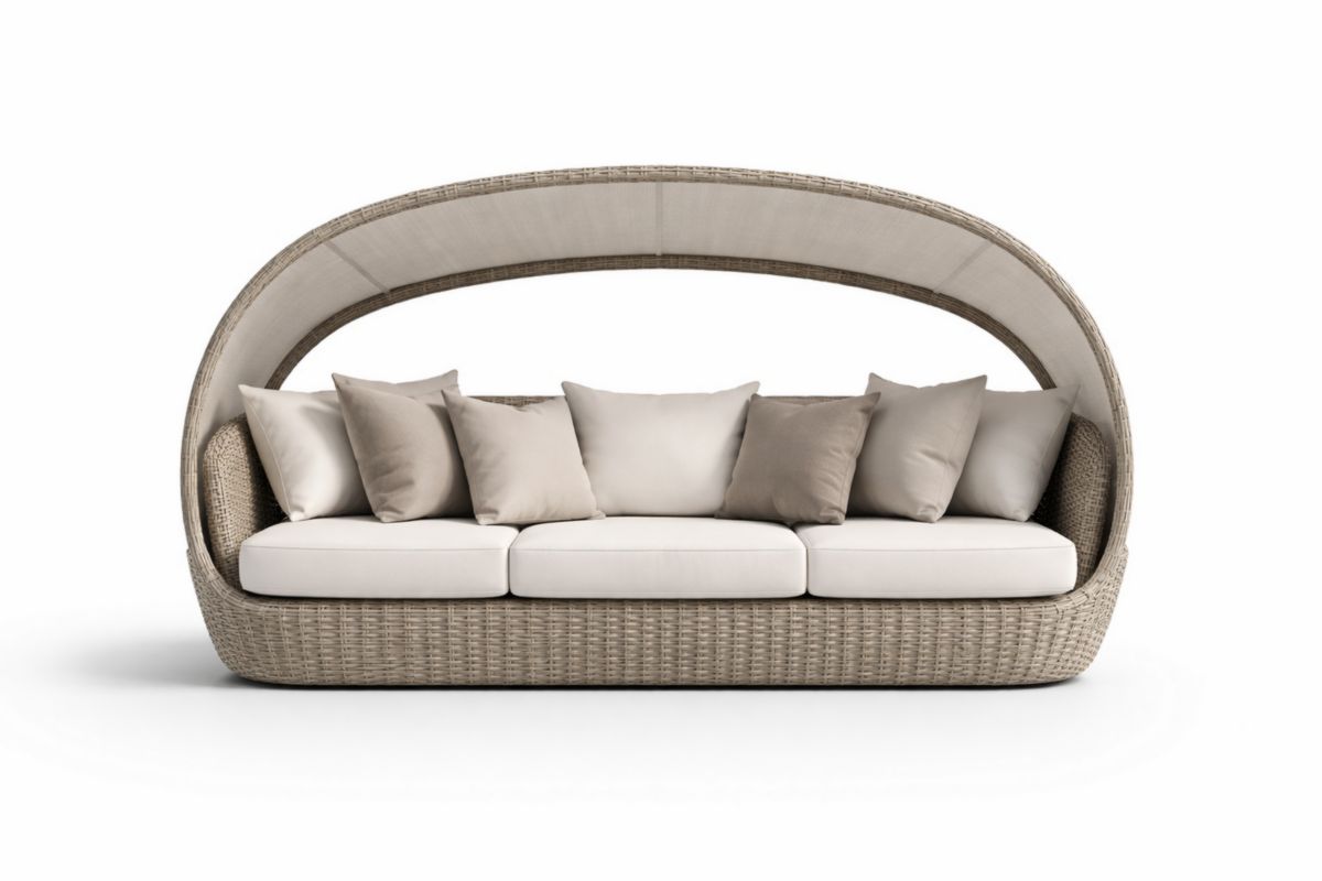Outdoor Sofa mit Baldachin aus Polyrattan Beige Gesamtlänge 240cm