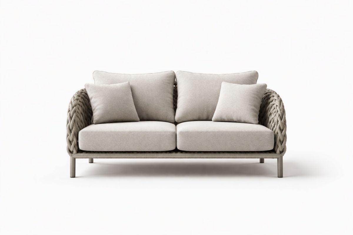 Außenbereich 2-Sitzer-Sofa aus Polyestergewebe, Beige, mit Edelstahlrahmen