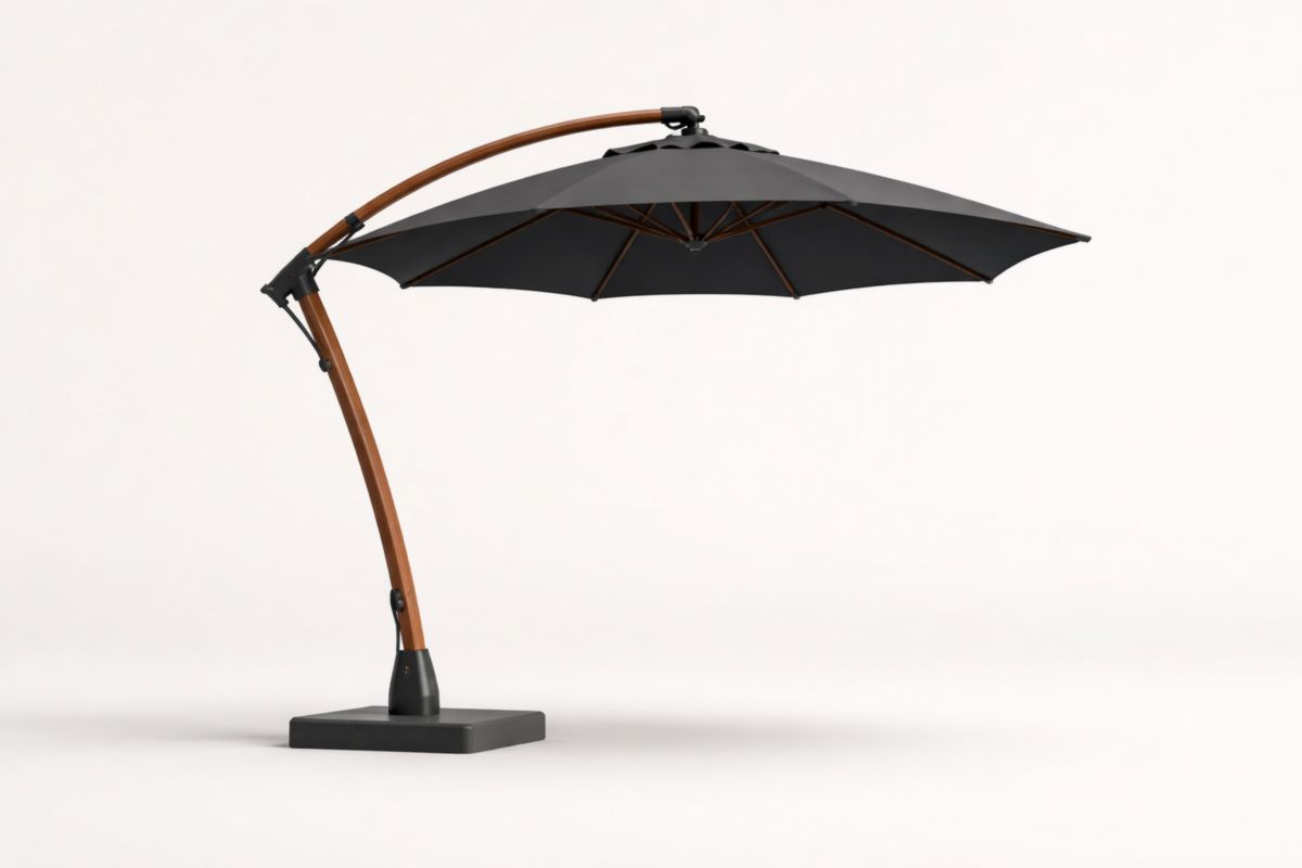 Ampelschirm Anthrazit 3m Polyester Aluminium Holzoptik