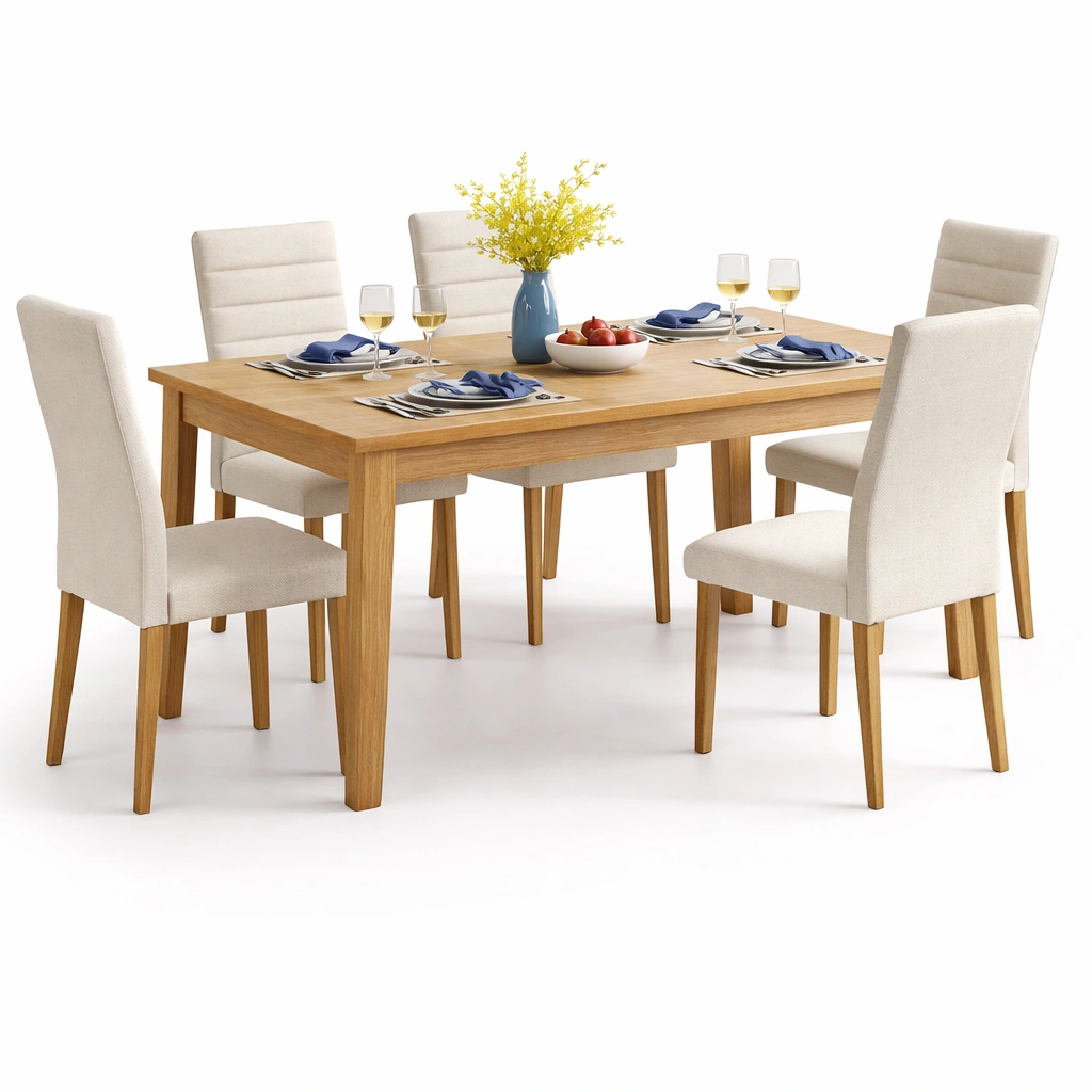 Mesa comedor madera con sillas tapizadas-Sovuno