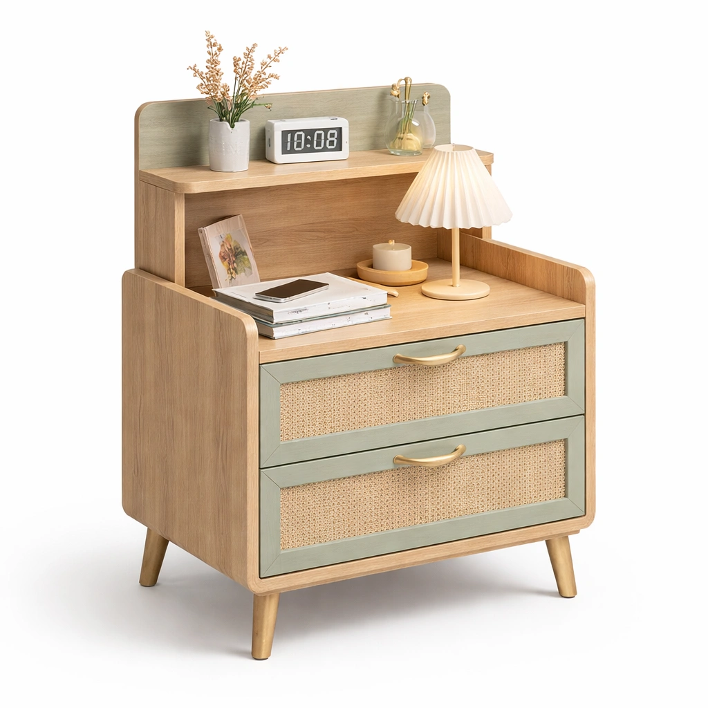 Mesita de noche multifuncional con estantes-Sovuno