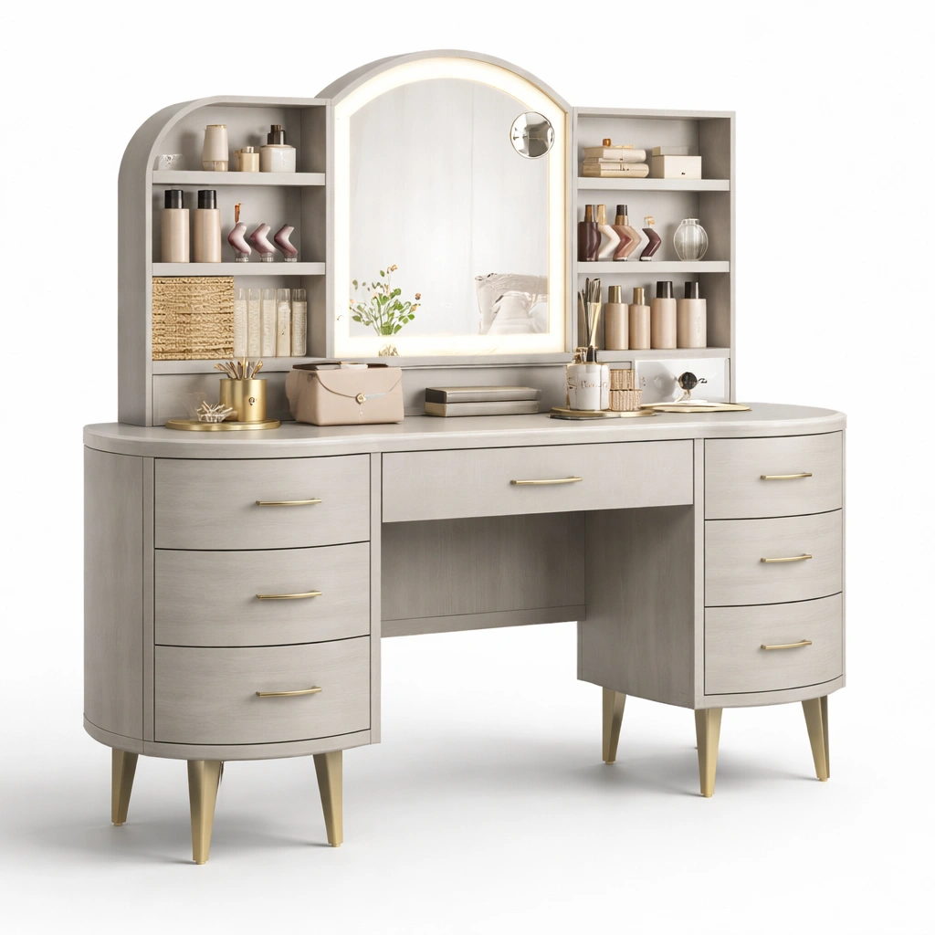 Tocador con espejo y almacenamiento amplio-Sovuno