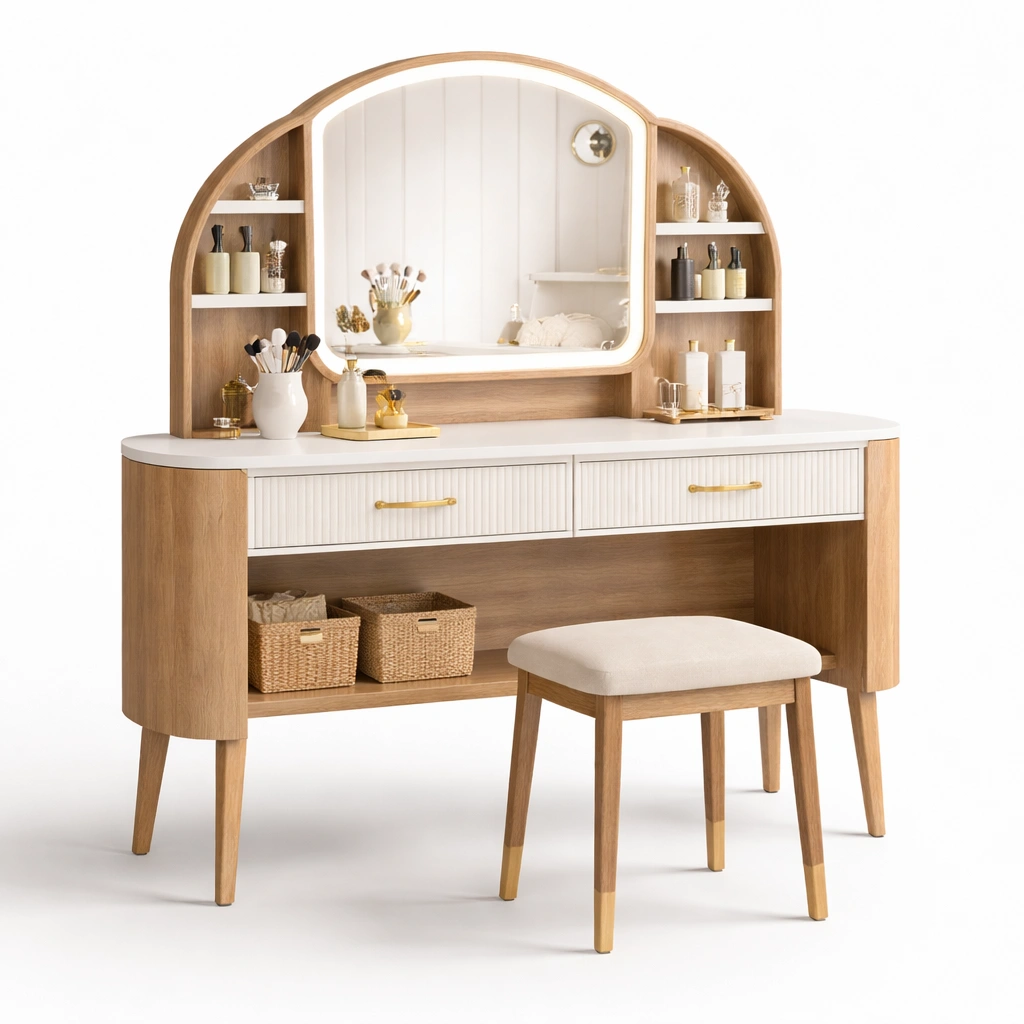 Tocador madera con espejo y banco-Sovuno