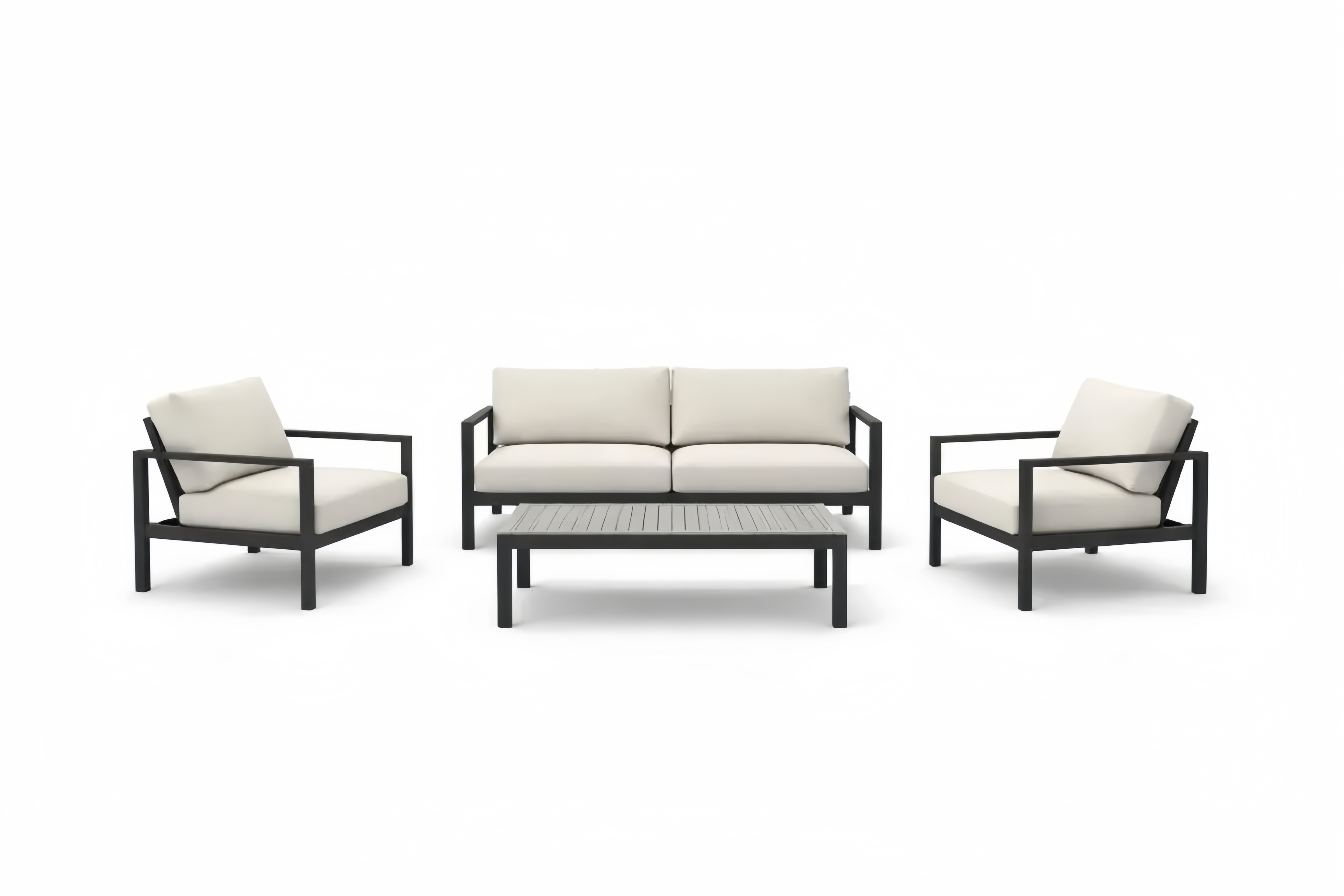 Gartenmöbel-Set Aluminium Polyester Creme 2 Sessel 1 Sofa 1 Tisch