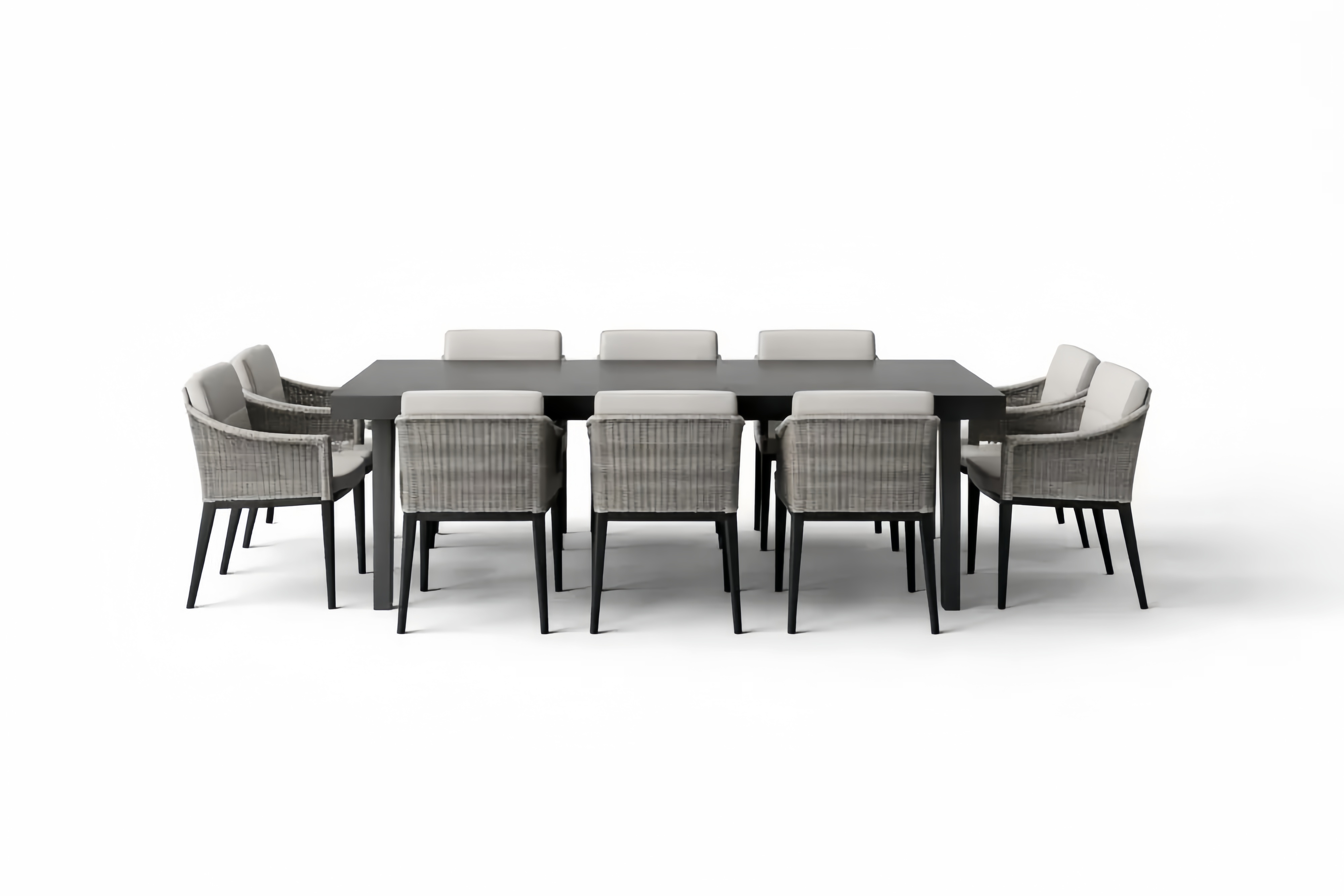Outdoor-Essgruppe für 10 Personen aus Rattan und Aluminium, Grau/Schwarz, 220 cm lang