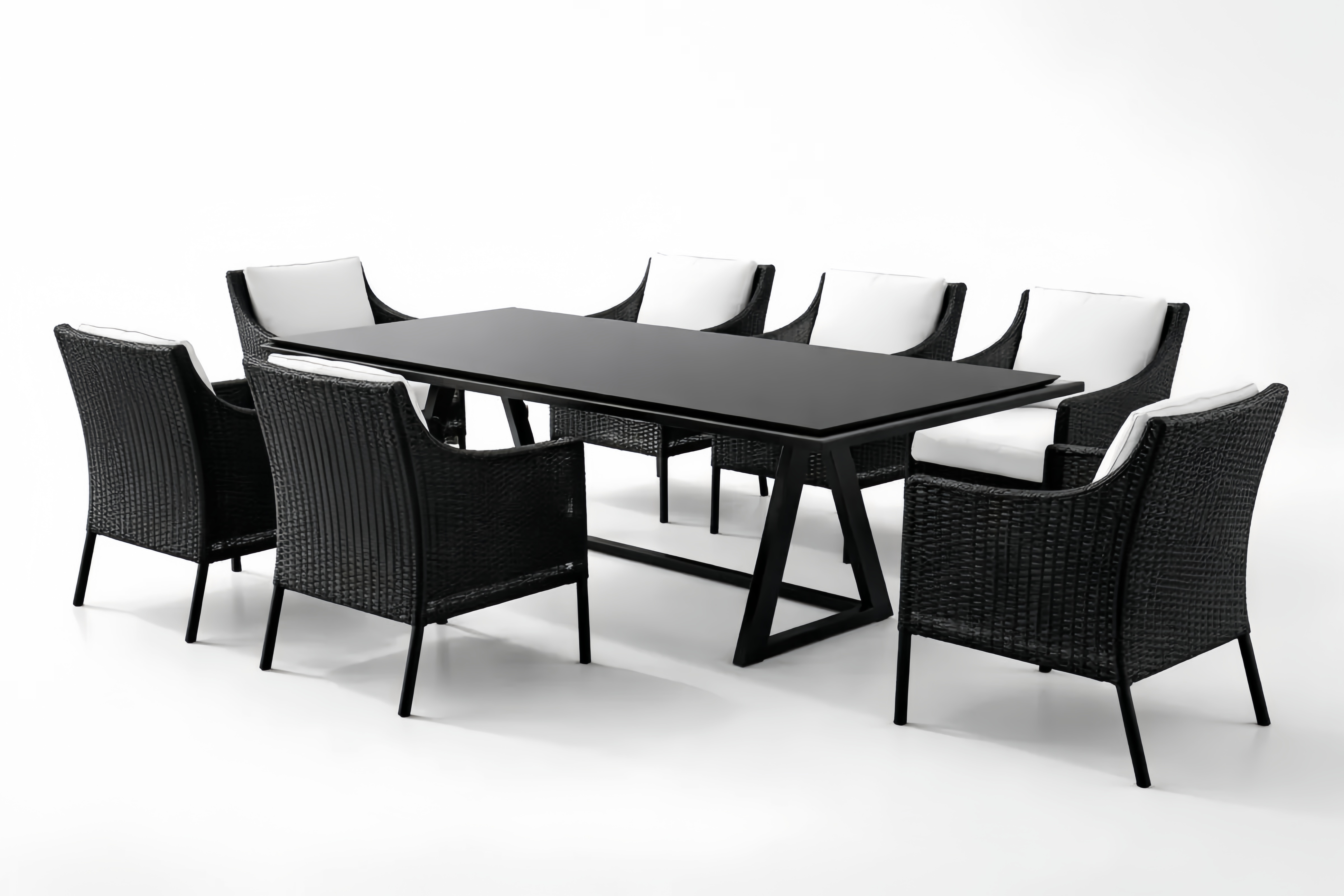 Gartenmöbelset Tisch mit 7 Stühlen Stahl und Rattan Schwarz