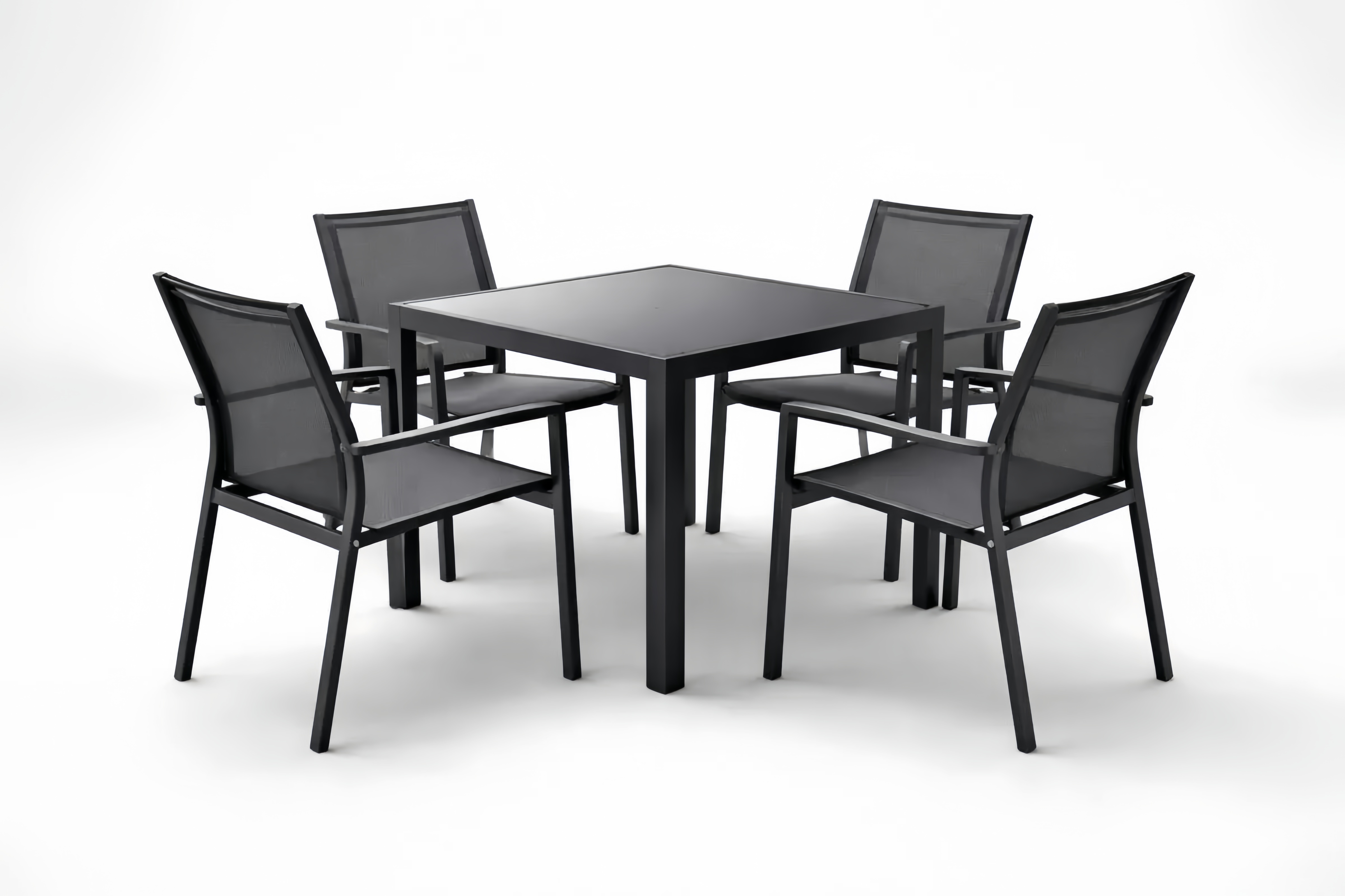 Gartentisch-Set aus Aluminium mit Glastisch und 4 Stühlen, Schwarz