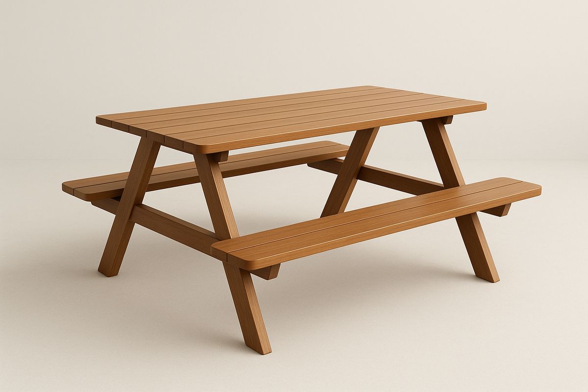 Massivholz Picknicktisch mit integrierten Bänken, Natur