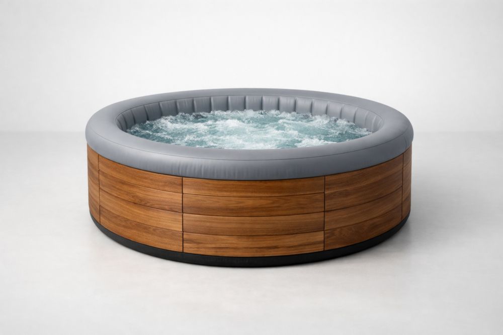 Runder Whirlpool mit Holzverkleidung und PVC, Durchmesser 200 cm, Höhe 70 cm