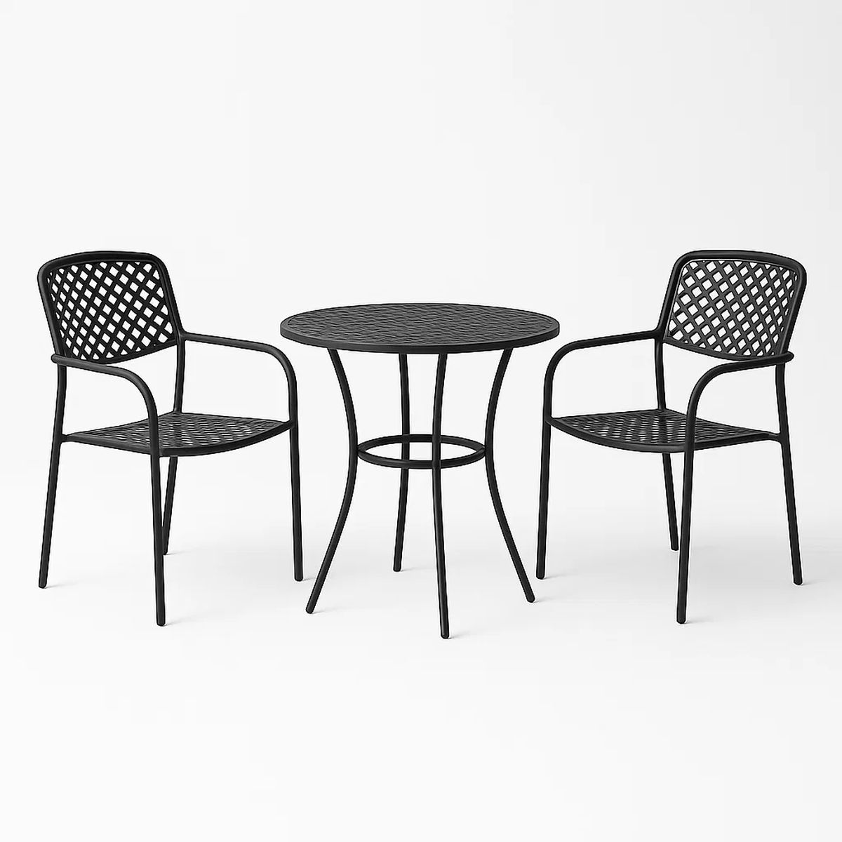 Stahl Gartenmöbel-Set Rundtisch mit 2 Stühlen Schwarz