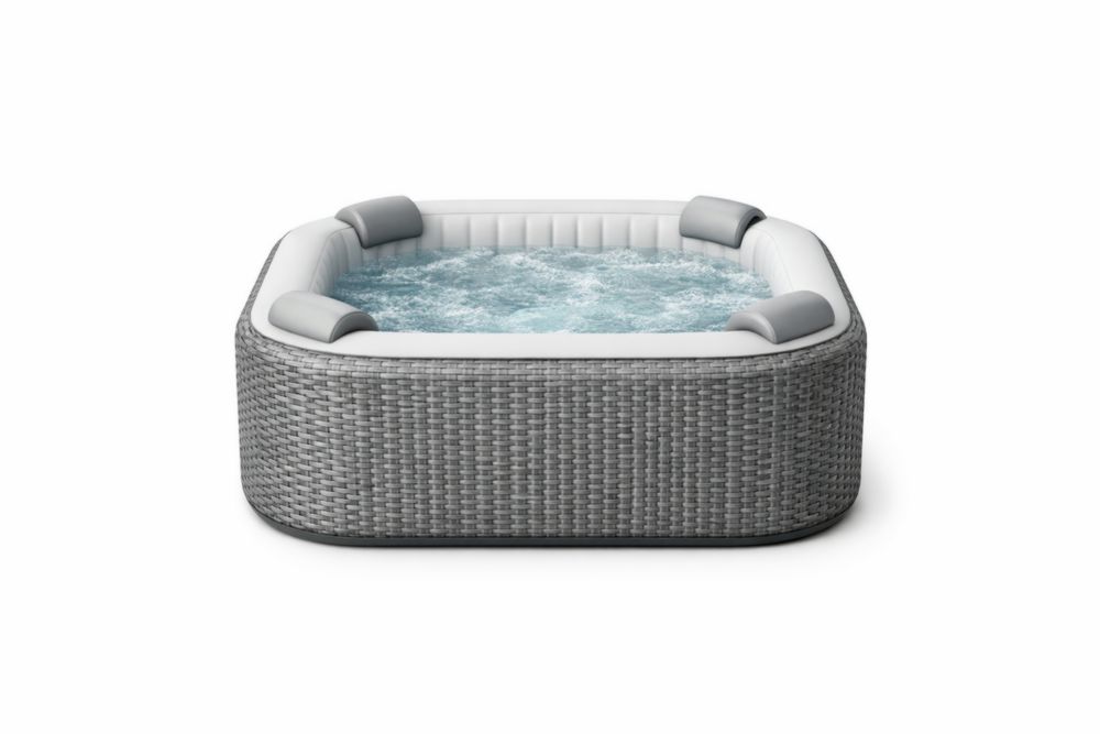 Aufblasbarer Whirlpool 185x185x65 cm aus PVC und Rattan Grau