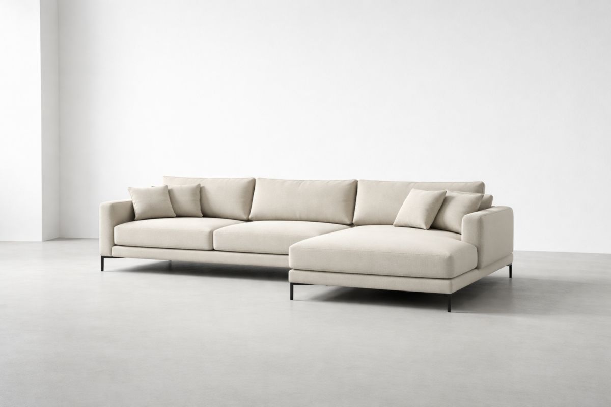 Ecksofa Beige Textil Stahlbeine 295x185×85cm