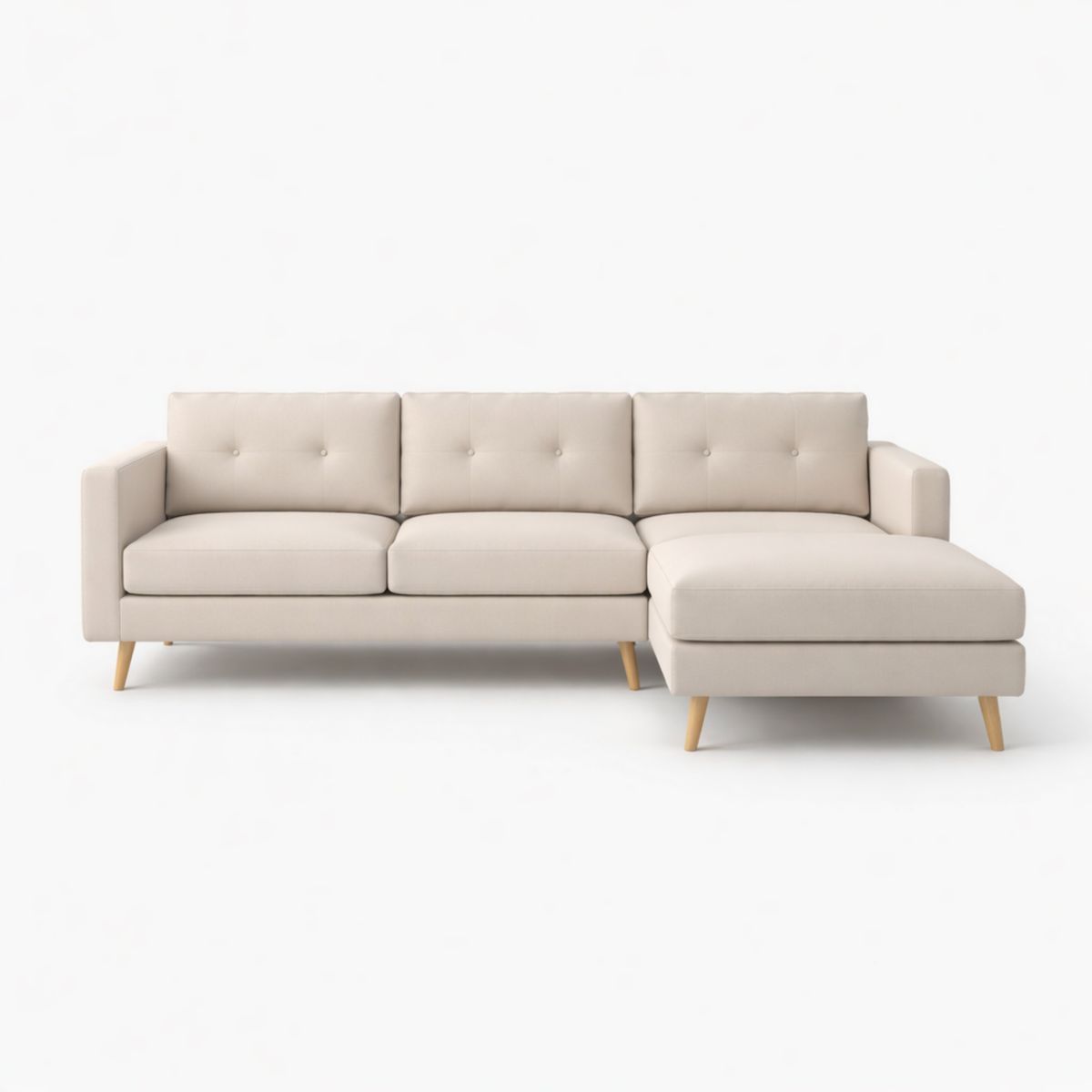 Ecksofa, Stoff, Beige, Holzbeine