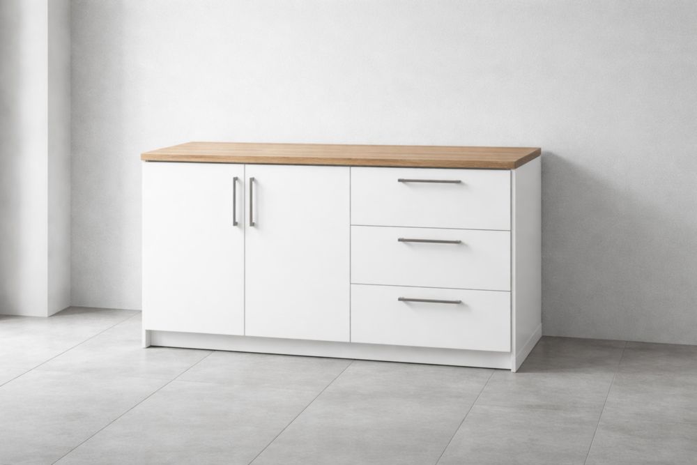 Sideboard MDF Eichenfurnier Weiße Türen und Schubladen 120x80x40cm