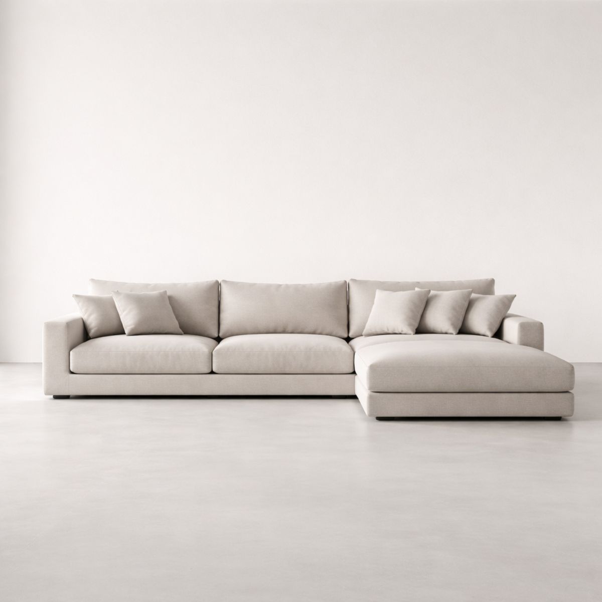 Ecksofa aus beigem Stoff, 300 × 170 × 80 cm