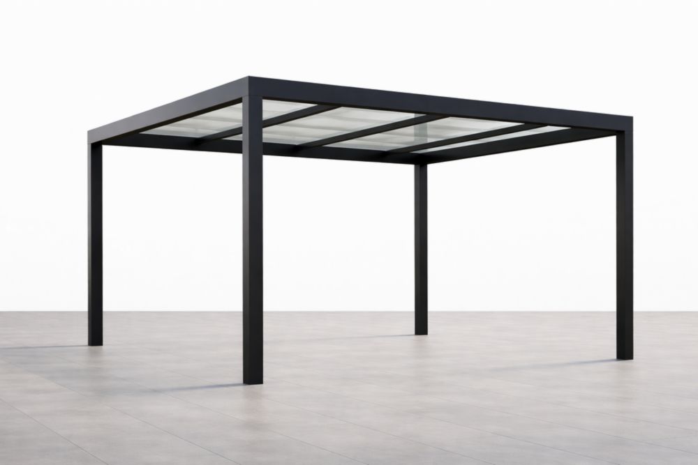 Aluminium-Pergola mit gehärtetem Glas, Schwarz 4x3m(L × B)