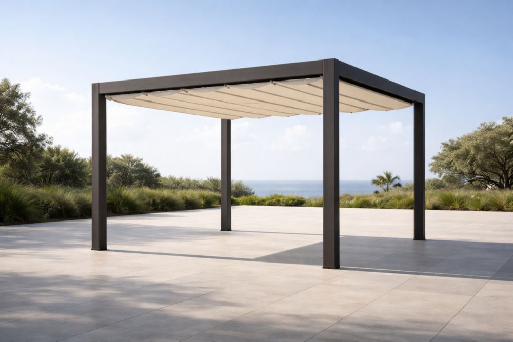 Aluminium Pergola mit Polyester-Segel 400x300×250 cm Schwarz/Beige