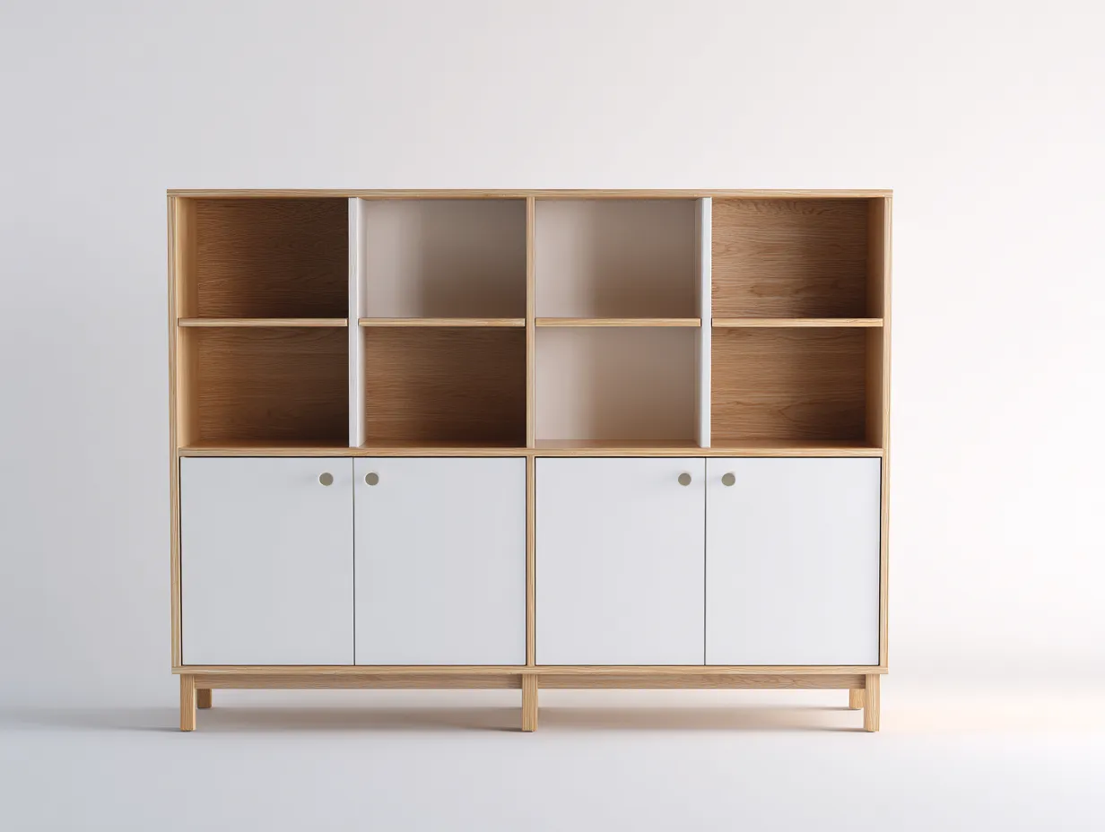 Estantería madera con puertas 160x40x120 cm blanco y original - diseño moderno salón entrada-Raraoliving