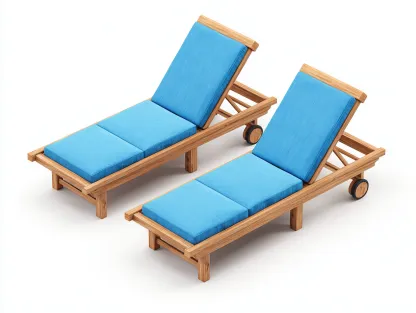 Tumbonas de madera con cojín 195x65x90 cm - marrón-azul - diseño moderno con ruedas-Raraoliving