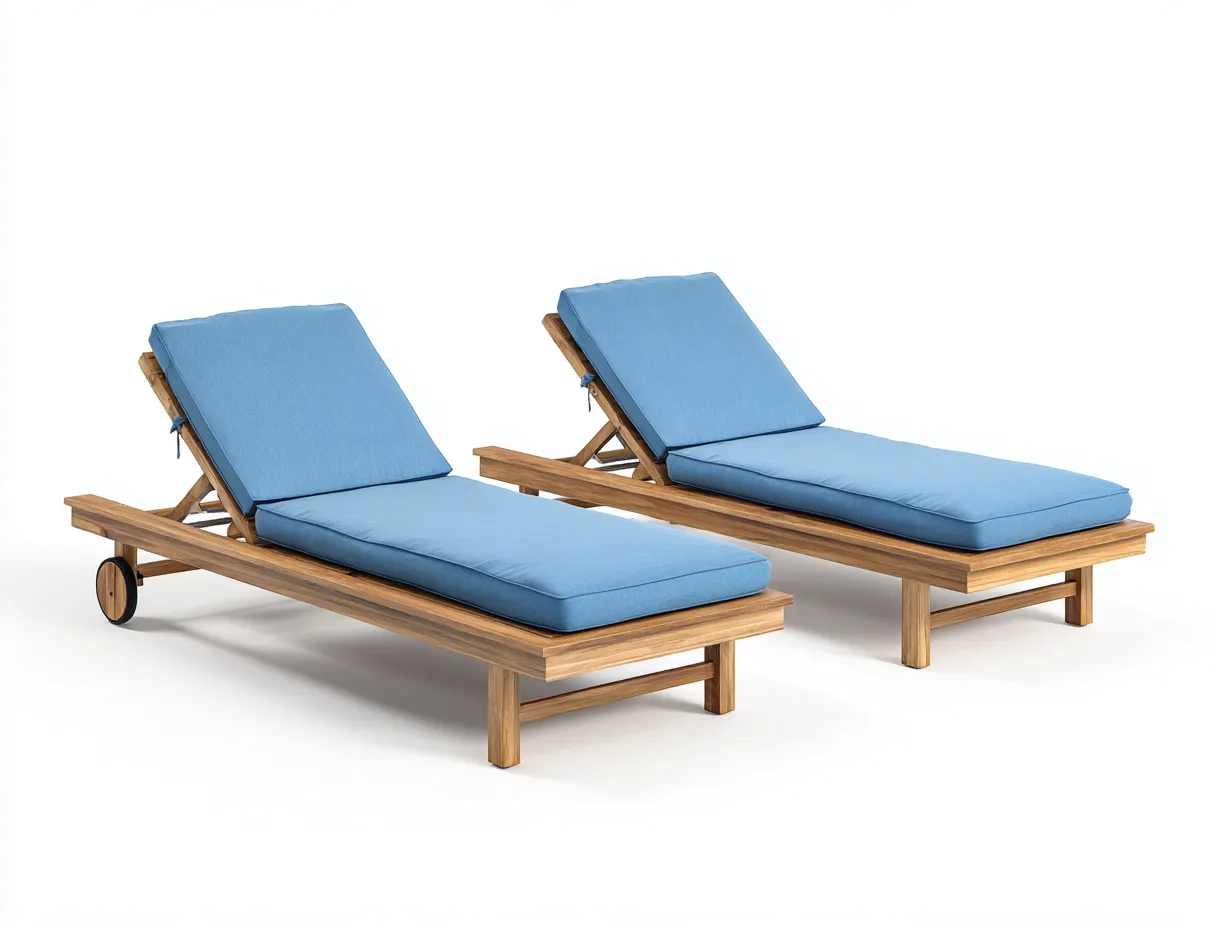 Tumbonas madera 200x70x35 cm natural-azul - diseño moderno para jardín-Raraoliving