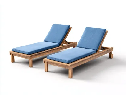 Tumbonas madera 200x70x85 cm azul diseño moderno ajustable con cojín exterior-Raraoliving