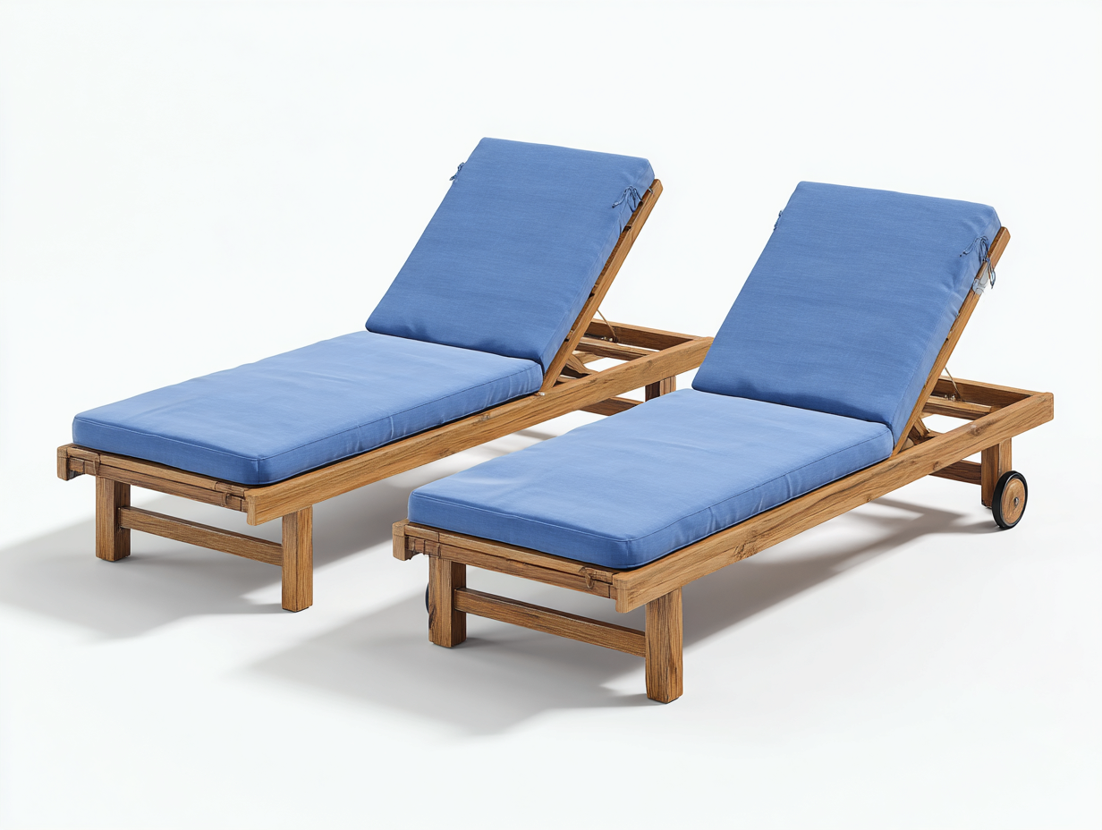 Tumbonas de exterior madera con cojines 195x65x85 cm azul y natural - conjunto jardín respaldo ajustable-Raraoliving