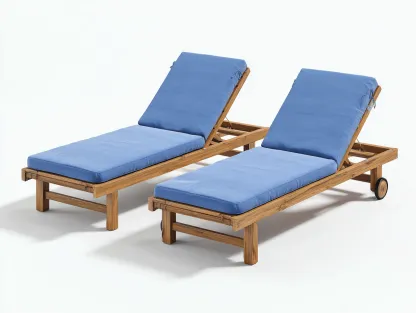 Tumbonas de exterior madera con cojines 195x65x85 cm azul y natural - conjunto jardín respaldo ajustable-Raraoliving