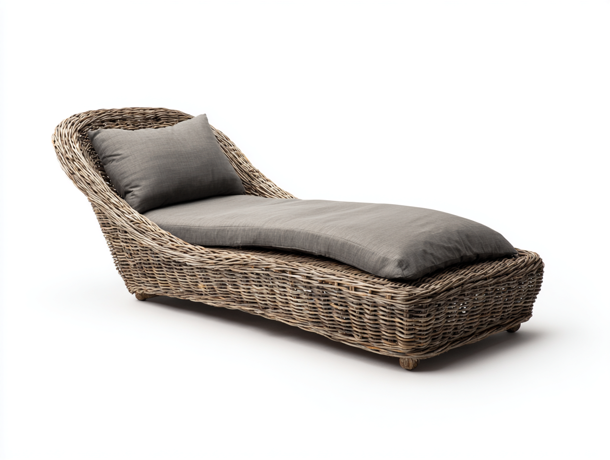 Tumbonas ratán 195x65x85 cm marrón diseño moderno curvo con cojín exterior-Raraoliving