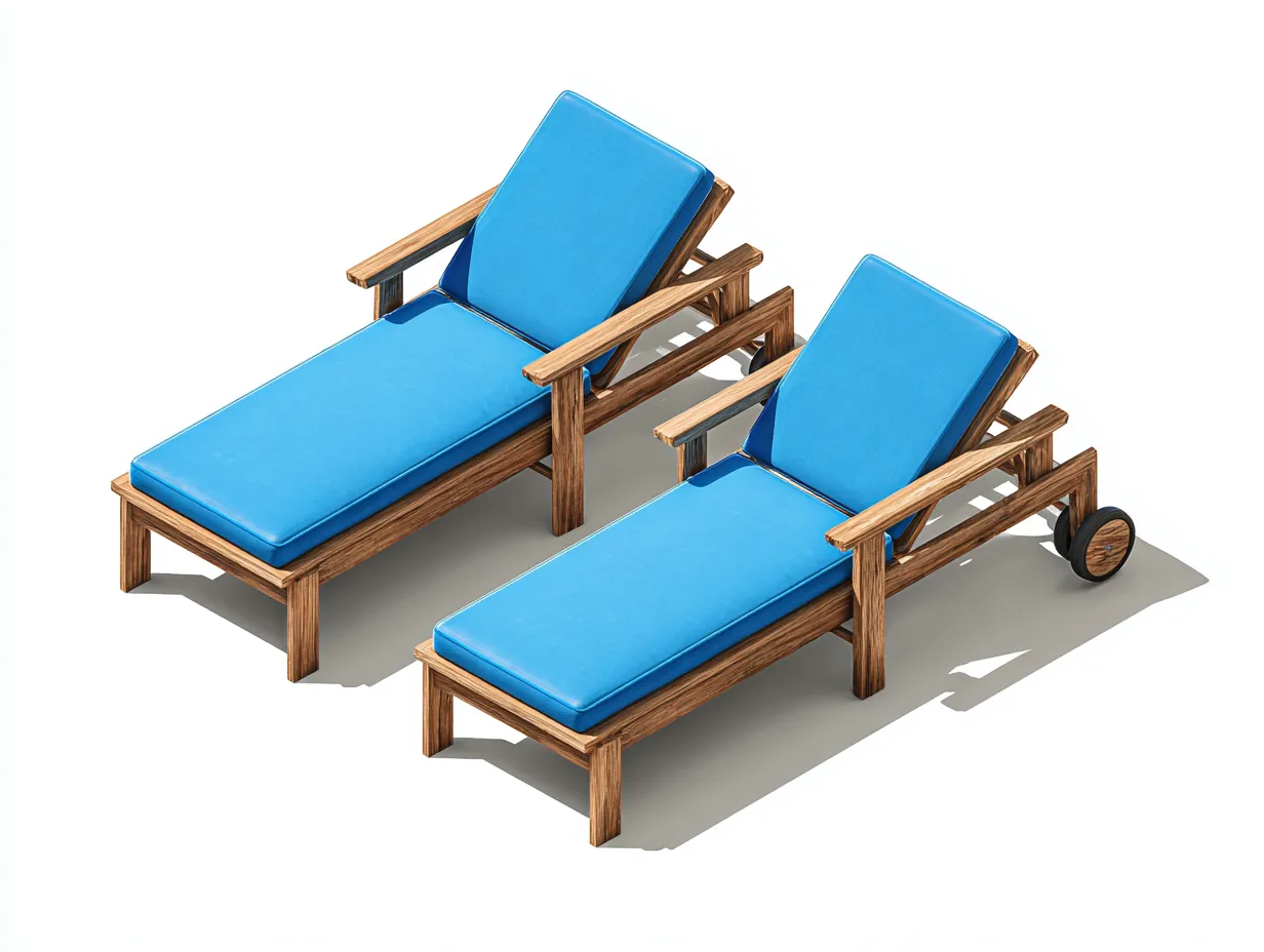 Tumbonas madera-tela-195x65x90 cm-marrón-azul-diseño moderno ajustable-Raraoliving