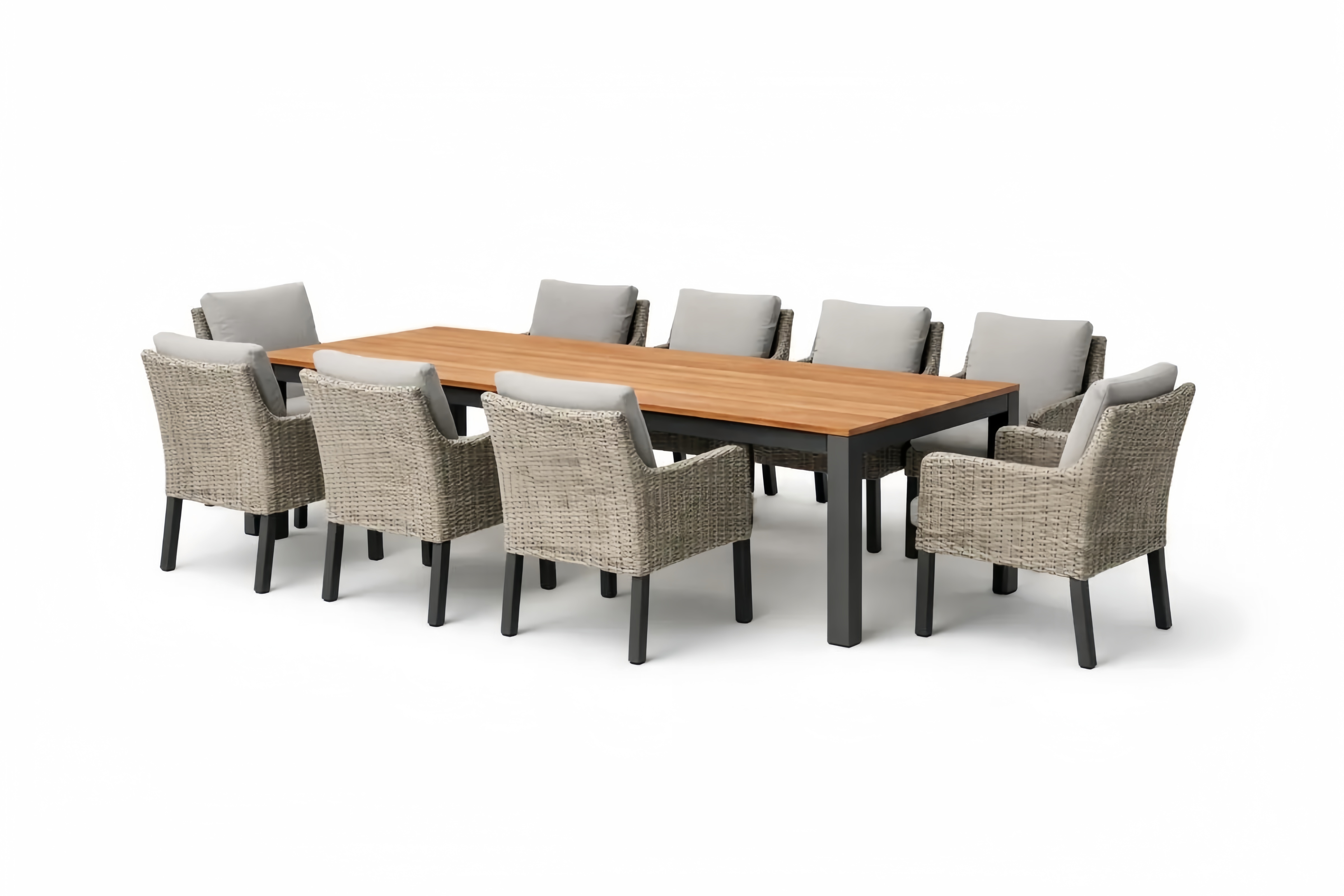 Esstisch und Sessel Set Aluminium Teakholz Rattan Beige