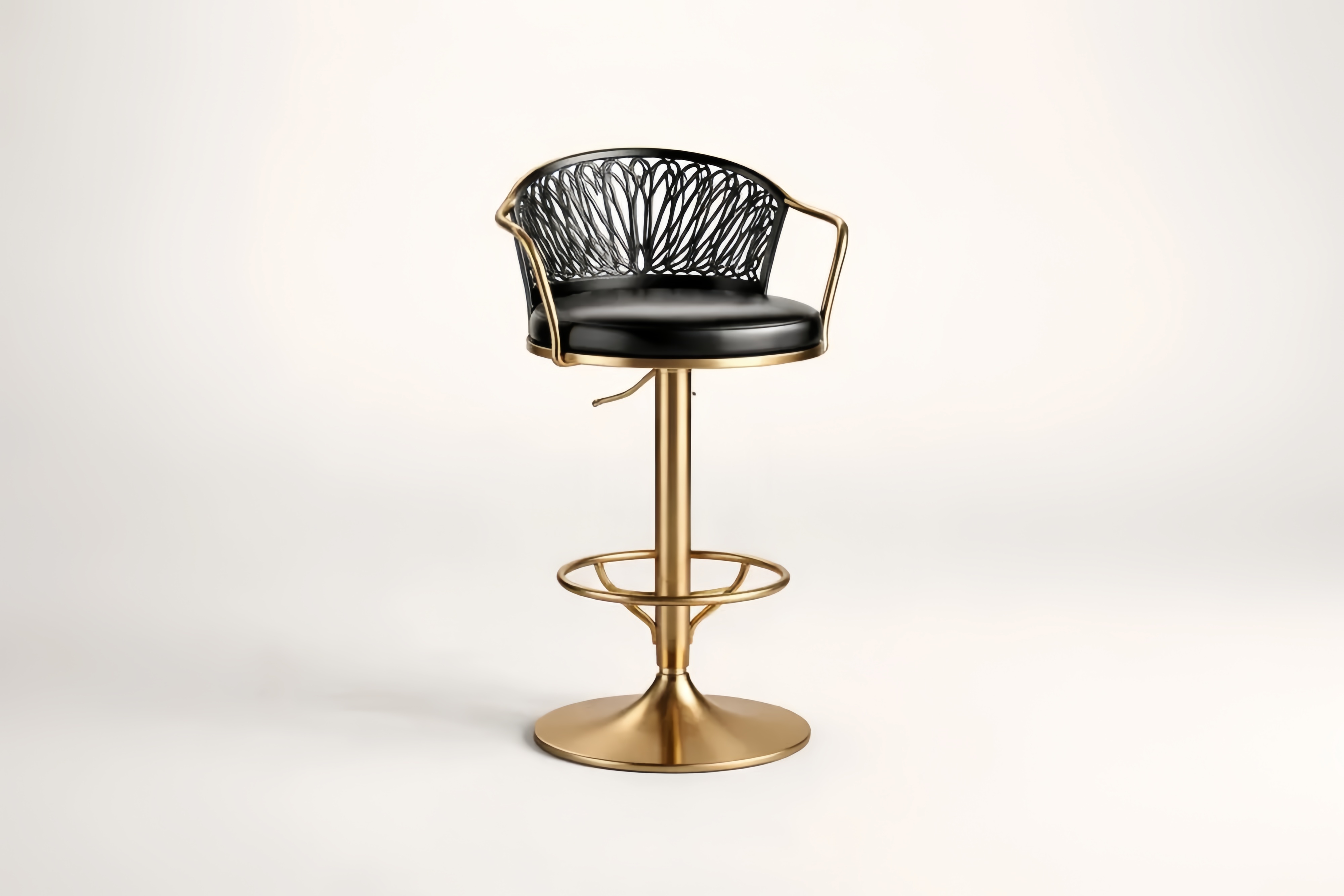 Barhocker aus Edelstahl mit PU-Leder, Höhenverstellbar, Schwarz/Gold