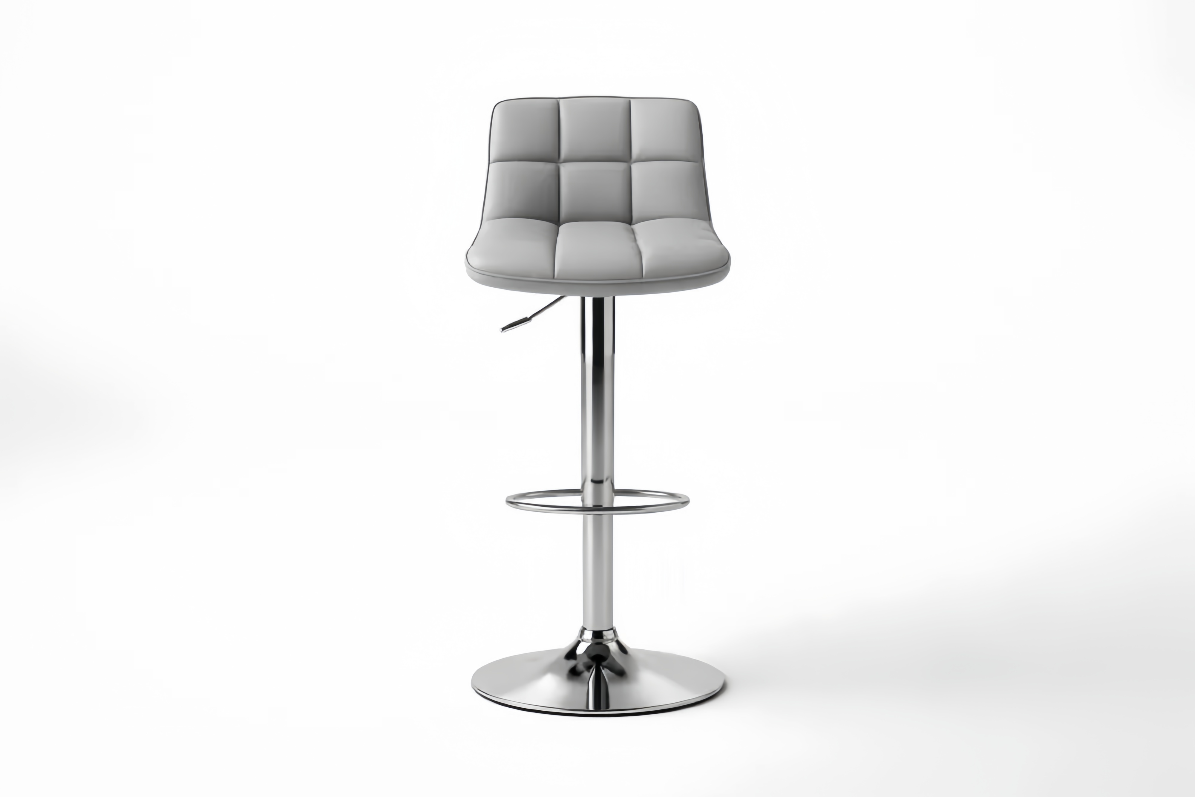 Höhenverstellbarer Barhocker aus PU-Leder und verchromtem Stahl in Grau