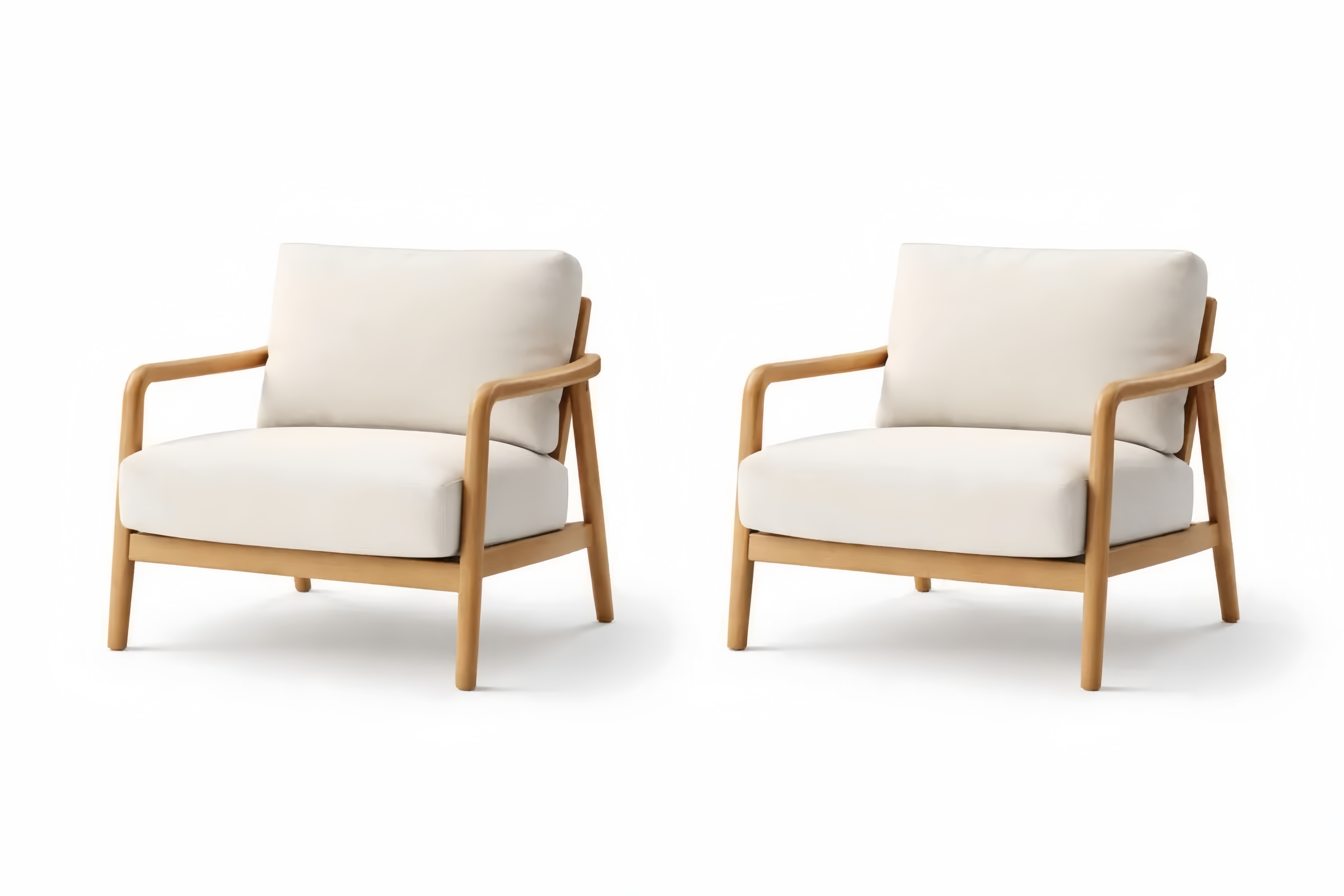 2er-Set Holzrahmen Sessel mit Baumwollpolsterung Beige