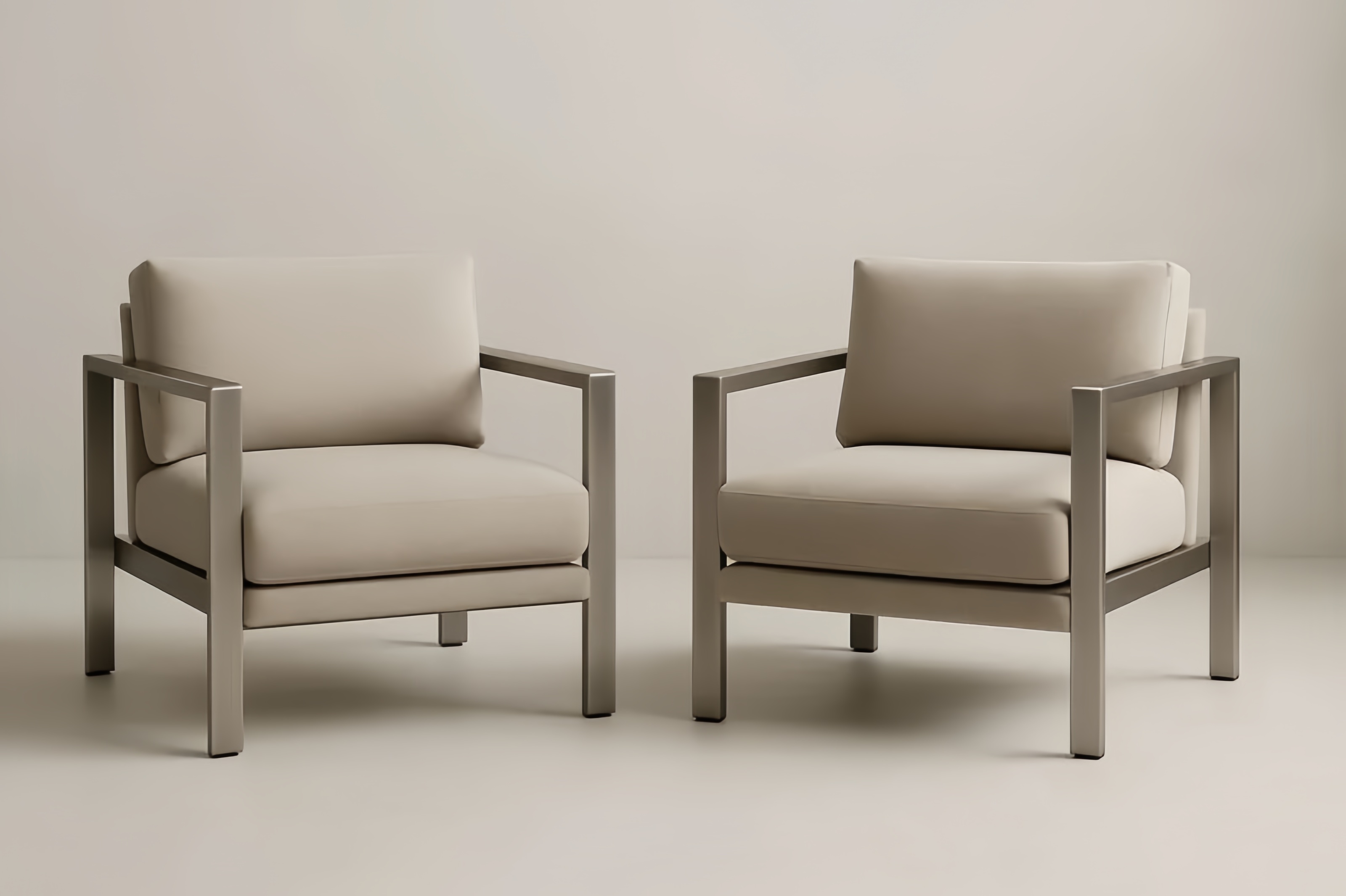 2-teilige Edelstahl Outdoor Sessel Set mit Polyestergewebe Beige