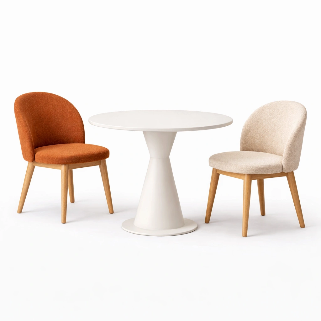 Ensemble table ronde blanche et 2 chaises tissu-cozunoa