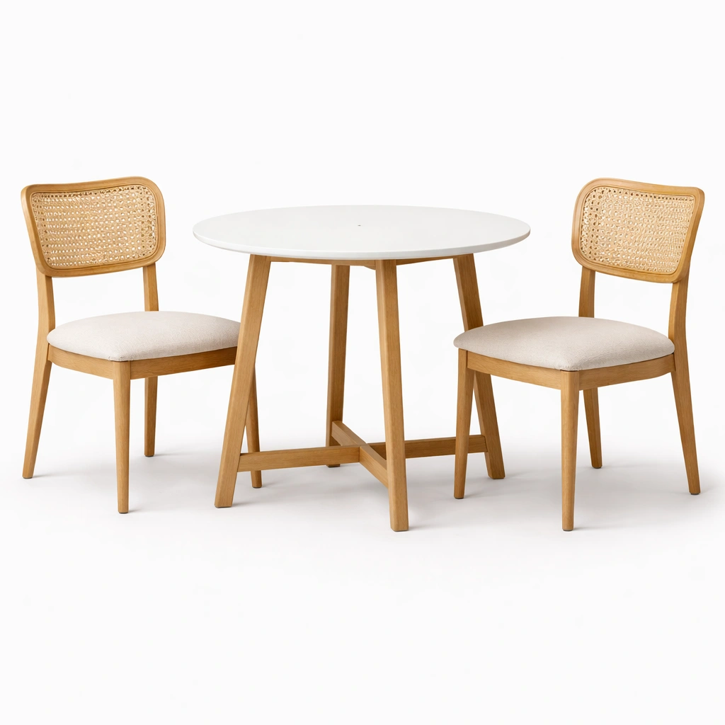 Ensemble table ronde blanche et chaises cannage-cozunoa