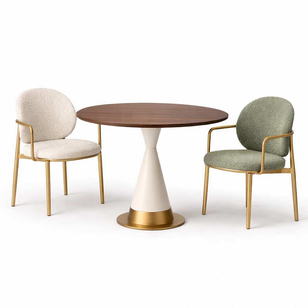 Ensemble table bistrot noyer et fauteuils boucls-cozunoa