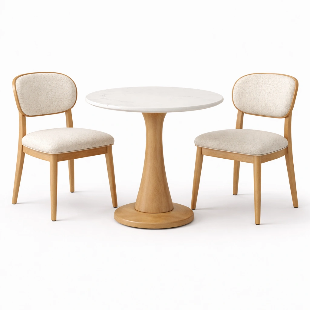 Ensemble table ronde effet marbre et 2 chaises-cozunoa