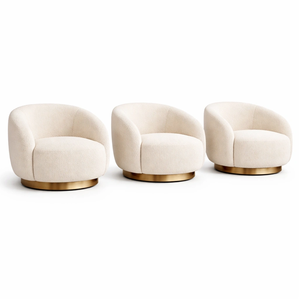 Lot de 3 fauteuils pivotants boucl ivoire