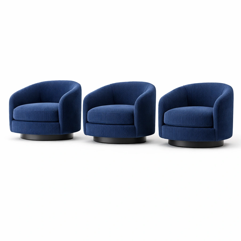 Lot de 3 fauteuils pivotants velours bleu
