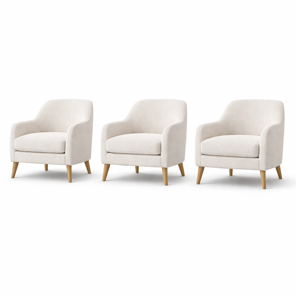 Lot de 3 fauteuils tissu cru pieds bois-cozunoa