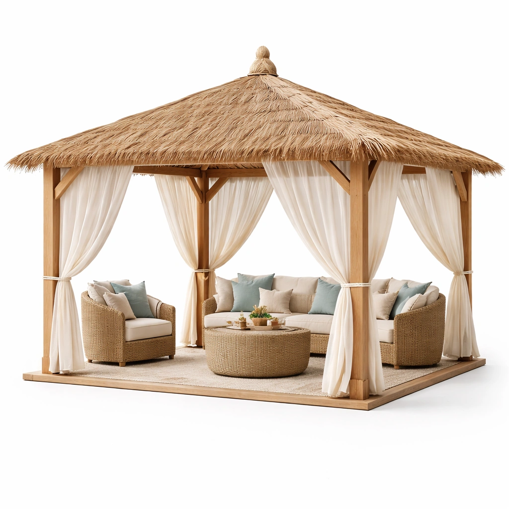 Gazebo tropical toit chaume synthtique