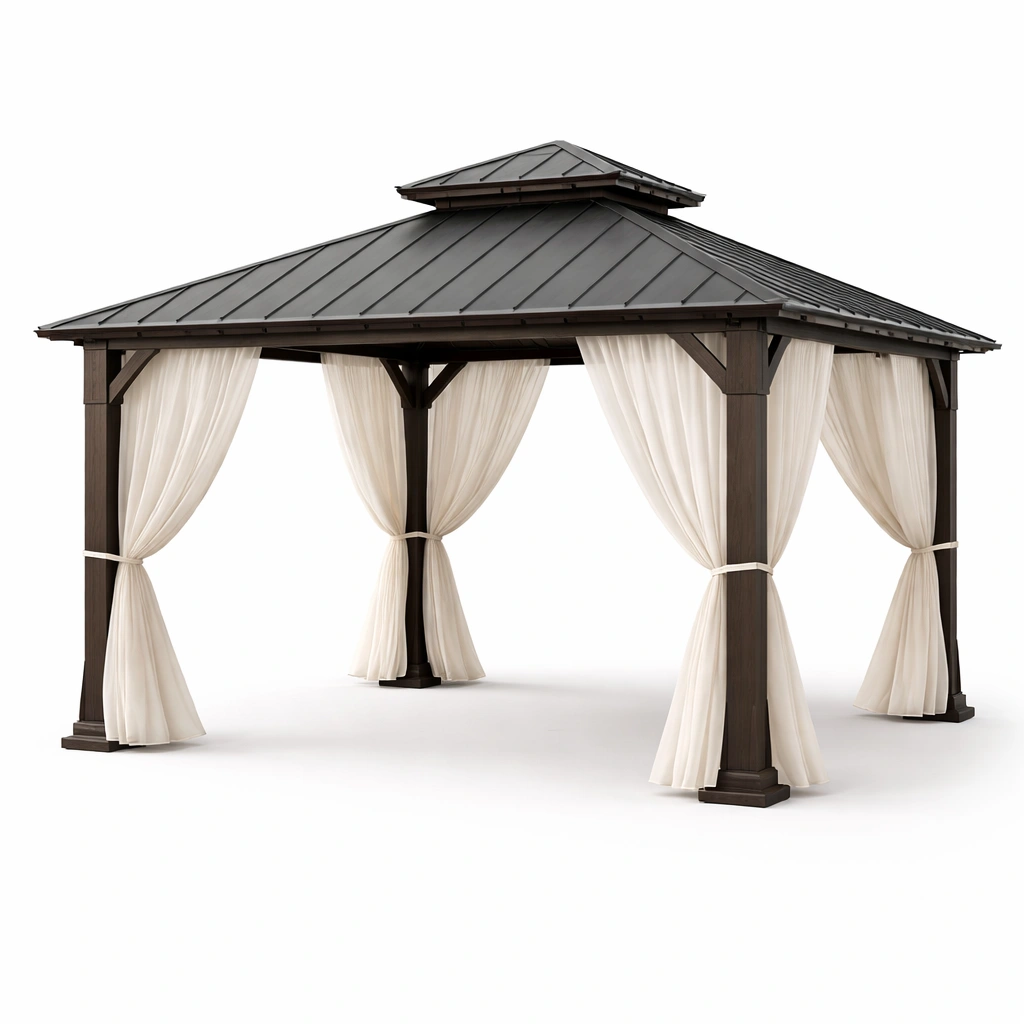 Pavillon de jardin mtal noir toit rigide-cozunoa