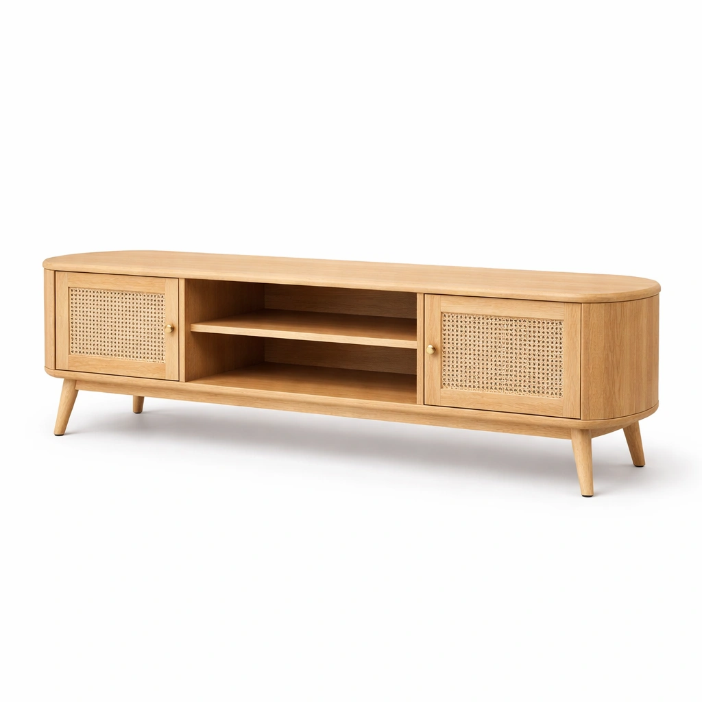 Meuble TV chne clair cannage 2 portes